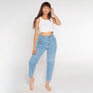 90s Mom Jeans Tapered Leg High Rise Waist Lizwear Blue Denim Pants Retro Skinny Jeans Plain Vintage 1990s Small S 28