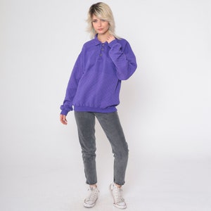 Quilted Purple Sweatshirt 90s Sweatshirt Plain Polo Pullover Sweater Long Sleeve Solid Basic Streetwear Vintage 1990s Medium Large image 3