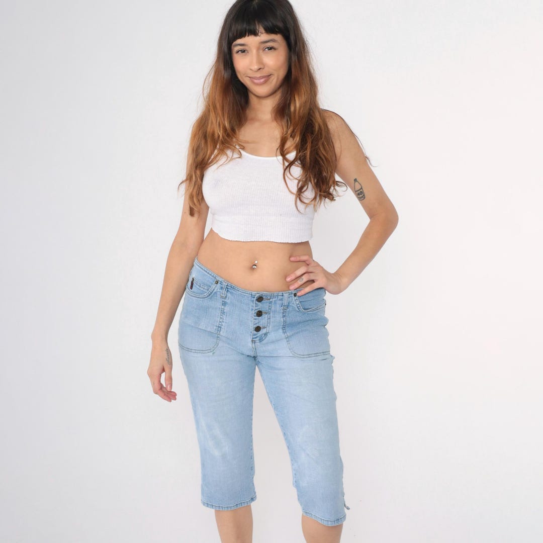 Vintage Mudd Denim Capri Pants Y2K Exposed Button Fly Light Wash