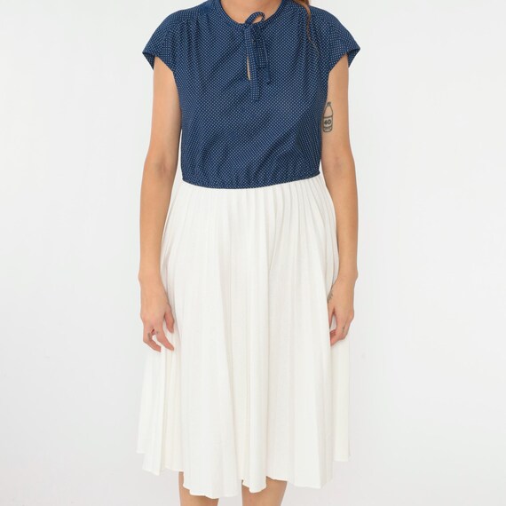 70s Art Deco Style Dress Blue White by Dolly Day