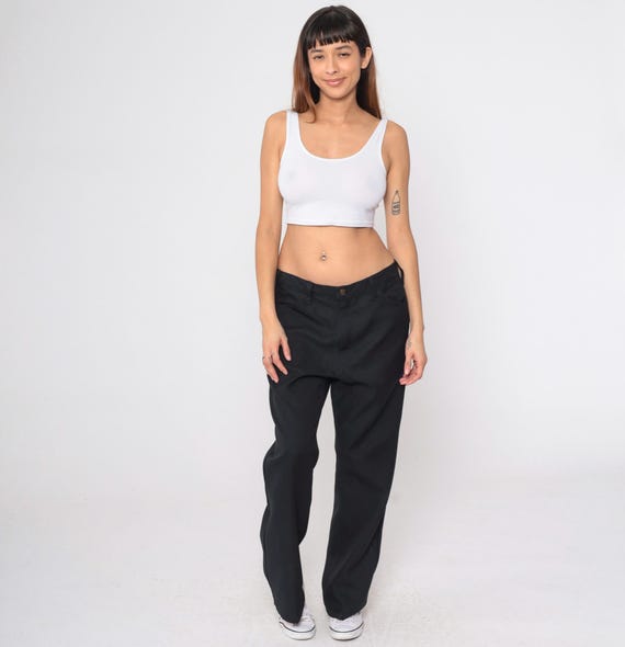 70s Levis Pants Black Straight Leg Pants Levi Strauss High Rise Trousers 1970s Bohemian Vintage Boho Medium 38 x 30