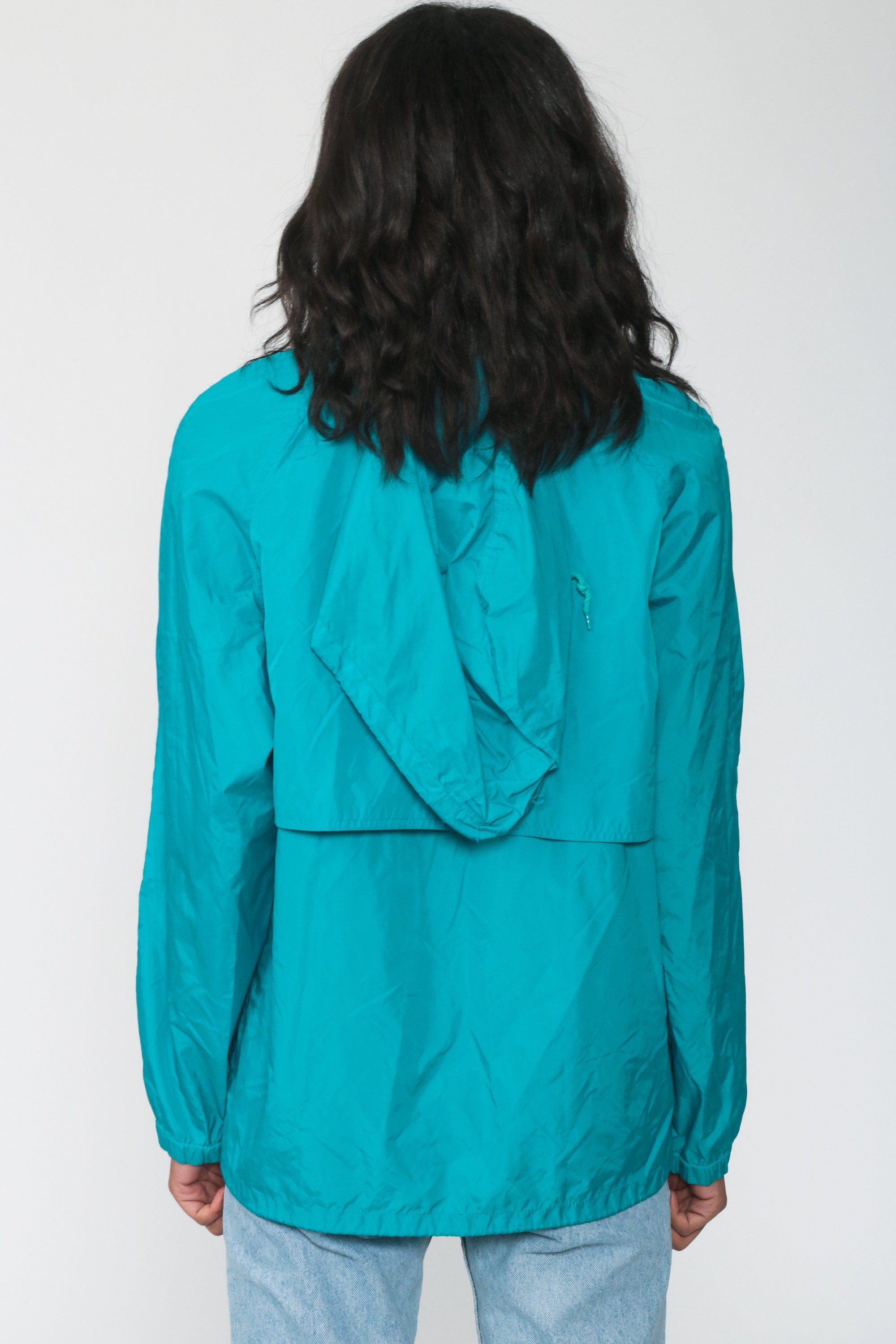 Turquoise Hooded Windbreaker Jacket 80s Woolrich Woman Zip Up Pullover ...