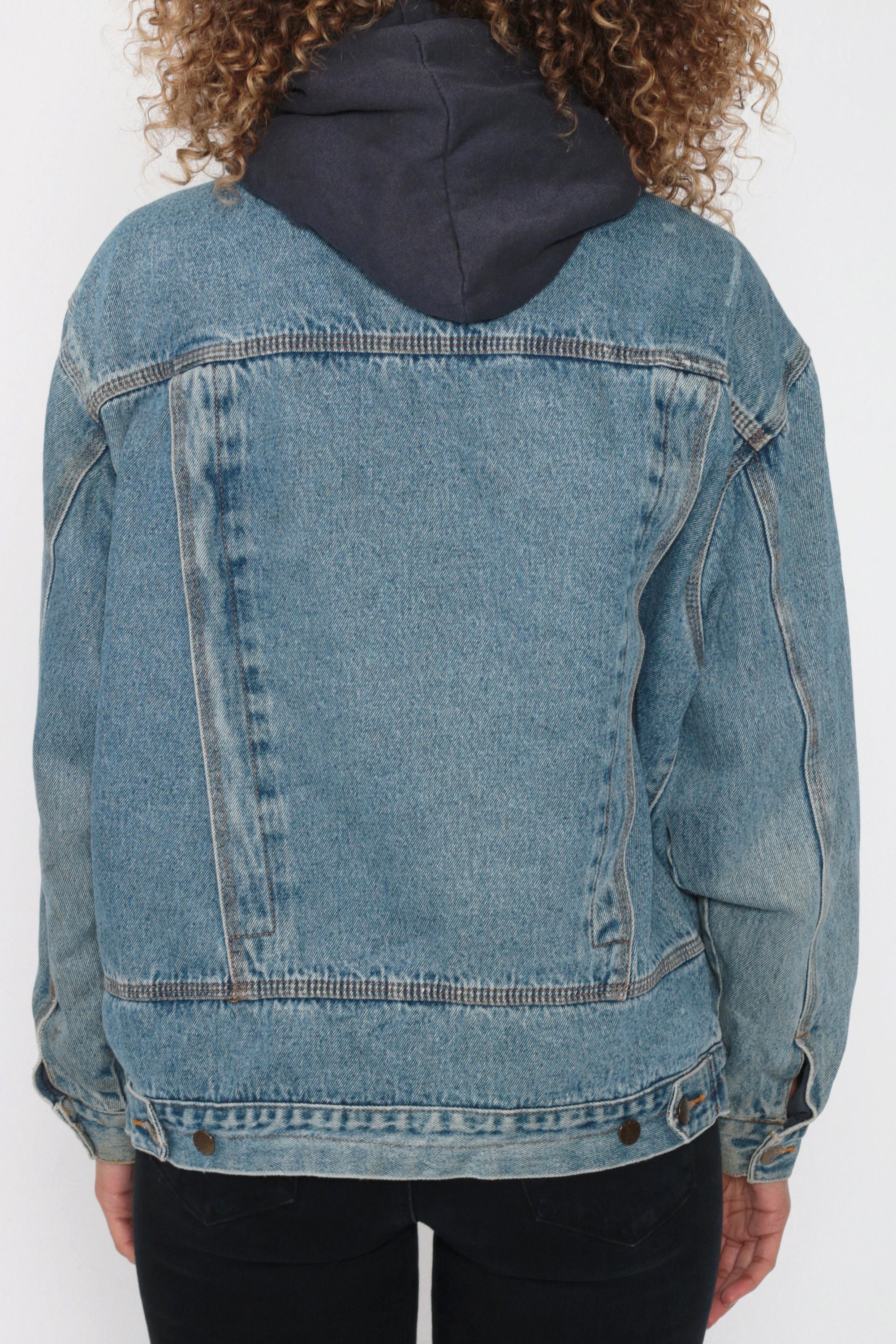 Hooded Jean Jacket 90s Sweatshirt Hood Denim Jacket Grunge Jacket Jean Hoodie Blue Coat Hood 