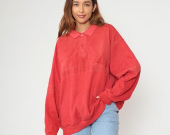 Rood poloshirt jaren 90 plus maat heren uniseks kraag geribbeld gebreide armen heuplengte opacore preppy casual top vintage extra extra groot XXL
