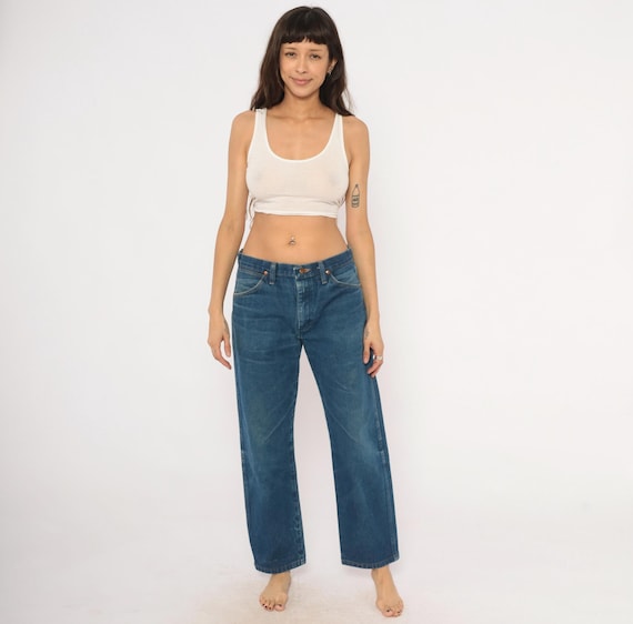 Wrangler Cowboy Cut Jeans 90s Medium Wash Denim Five Pocket Western Rodeo Blue Cotton Work Wear Ranch Vintage Pants Trousers 33 x 30 Large L