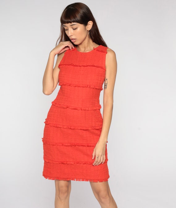 Orange Mini Dress Fringe Trim Sheath Dress Y2K Co… - image 5
