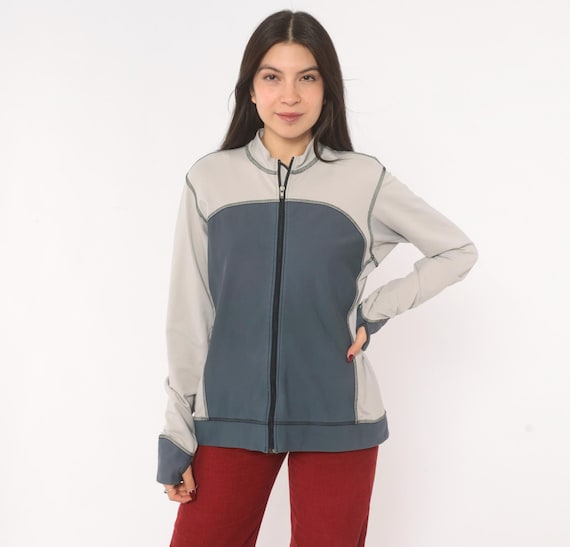 Patagonia Zip Up Jacket Thumbhole Cuffs Grey Color Block Full Zip Athletic Top Back Pocket 2000s Outdoor Sporty Active Wear Womens Large L