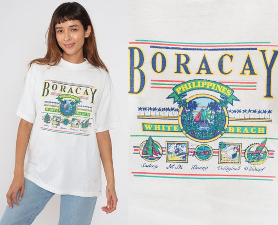 Boracay Philippines Shirt 90s Filipino T-shirt Sailboat Sailing Diving Graphic Tee Tourist Travel Asia Vintage 1990s Swaze Extra Large xl