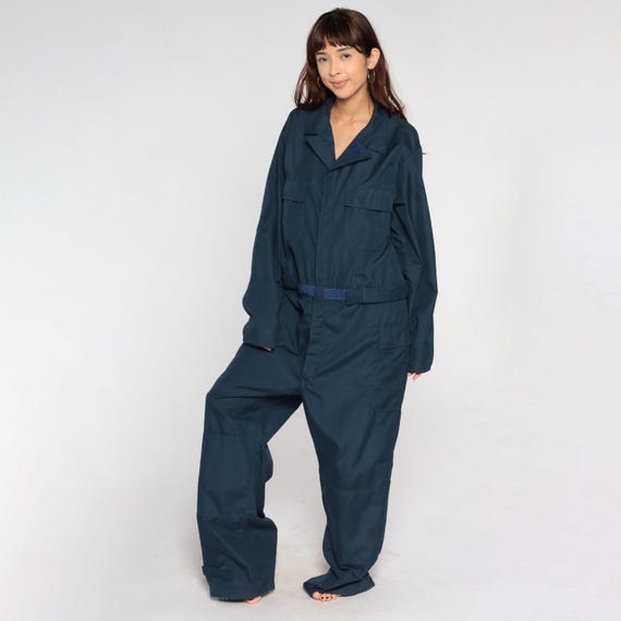 Navy Blue Jumpsuit Boiler Suit Long sleeve Aramid Coveralls Pants Workwear Uniform Boilersuit Streetwear Vintage Mens 46 L Extra Large xl