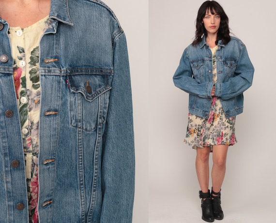 Denim Jacket LEVIS Jean Jacket 90s Denim Jacket Blue Levi Coat Trucker 1990s Vintage Retro Grunge Hipster Large