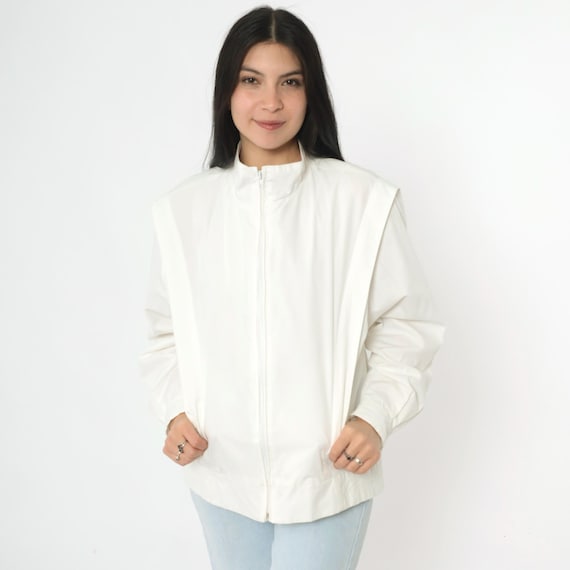 Vintage Members Only Jacket 80s White Rainbow Tag Bomber Windbreaker Structured Pleat Cafe Racer Moto Tailored 1980s Lightweight Large 13/14