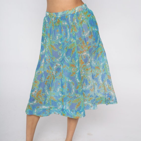Sheer Floral Skirt Deer Print Bohemian Maxi 70s PSYCHEDELIC Moose Novelty High Waist Hippie 1970s Boho Vintage Bohemian Blue Extra Large xl