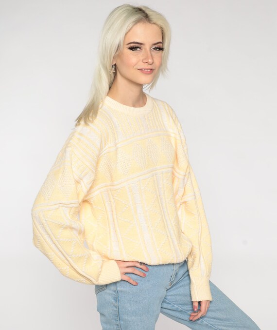 Yellow Knit Sweater 80s Geometric Pastel Sweater … - image 6