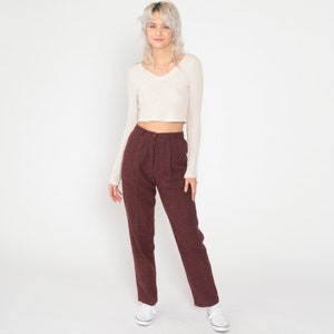 Burgundy Wool Trousers 70s Dress Pants Tapered Leg Pants High Waisted 1970s Vintage Maroon Pleated Pants Extra Small xs