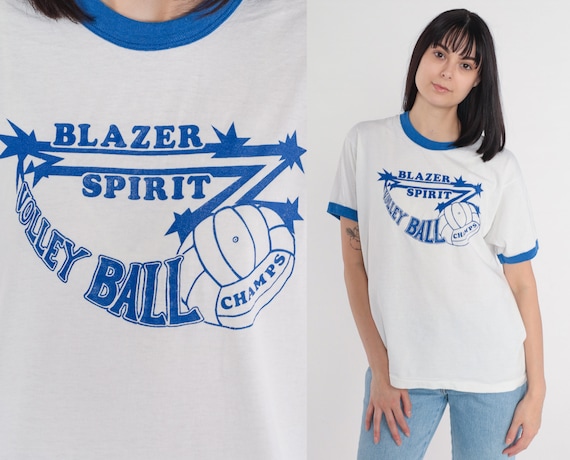 Volleyball T-Shirt 90s Ringer Tee Blazer Spirit Graphic T Shirt University Alabama Birmingham Single Stitch Vintage 1990s Screen Stars XL