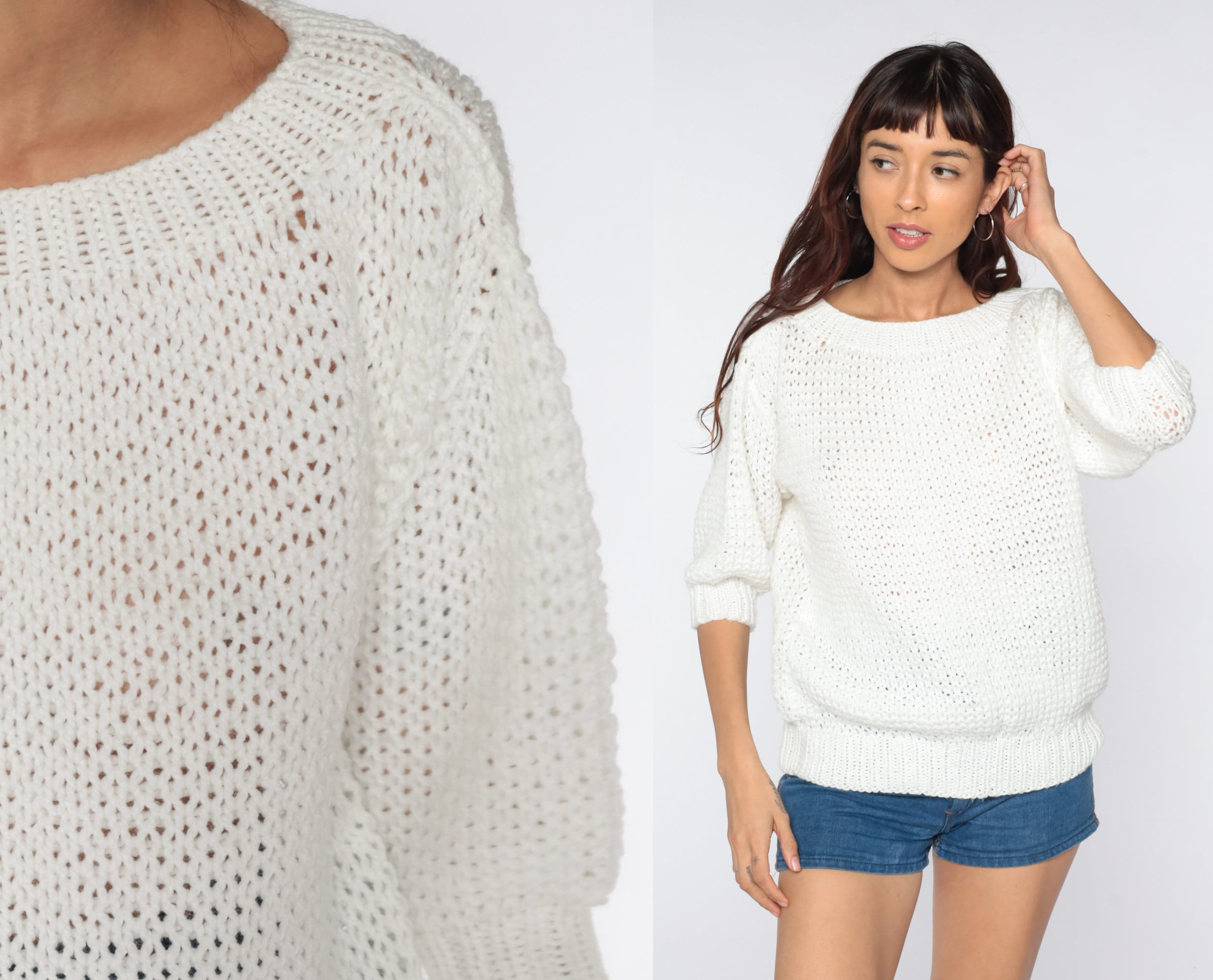 Sheer White Sweater Open Weave Knit 
