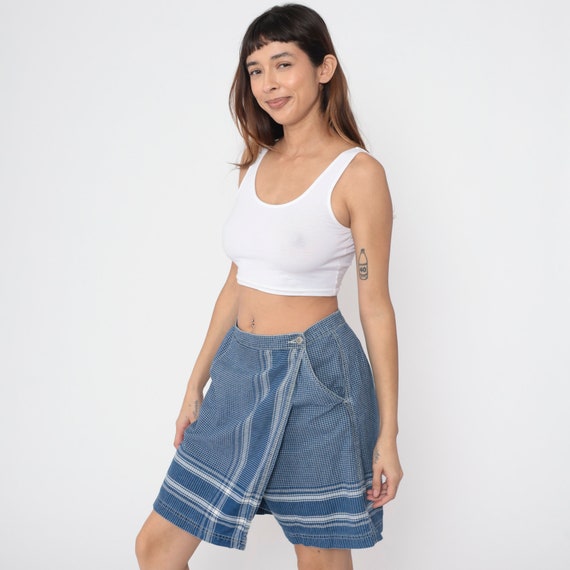 Checkered Wrap Skort Denim Culotte Skirt Blue Baggy Shorts 90s High Waisted Jean Skirt Wide Leg Liz Claiborne Vintage 1990s Short Medium