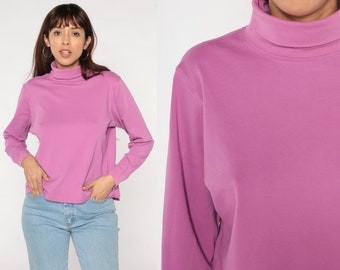 Purple Turtleneck Shirt Y2K LL Bean Long Sleeve Shirt Basic Retro Simple Turtle Neck Top Plain Orchid Pink Casual Blouse Vintage 00s Large L