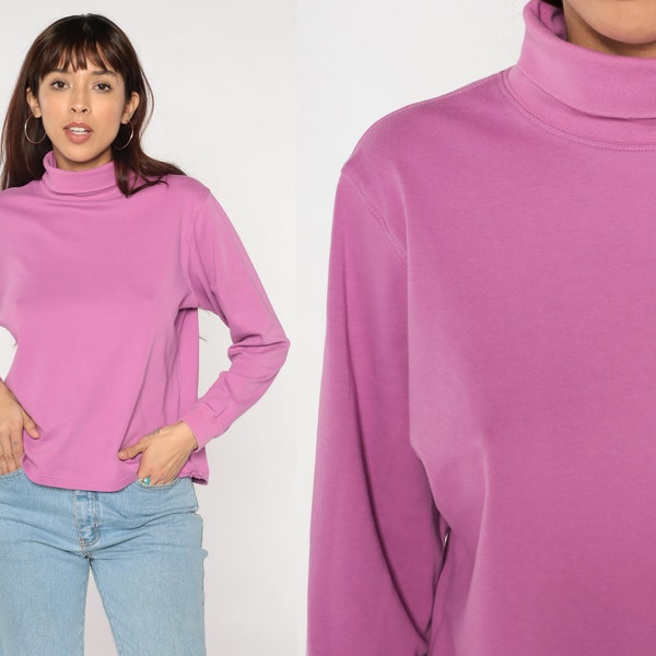 Purple Turtleneck Shirt Y2K LL Bean Long Sleeve Shirt Basic Retro Simple Turtle Neck Top Plain Orchid Pink Casual Blouse Vintage 00s Large L