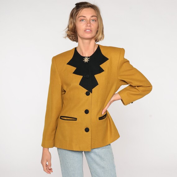 Mustard Wool Blazer Jacket 90s Yellow Jacket Thre… - image 4