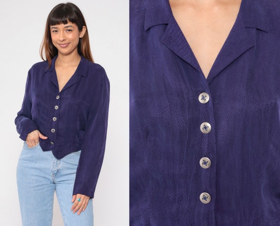 Embossed Purple Blouse 90s Button up Shirt Diamon… - image 1