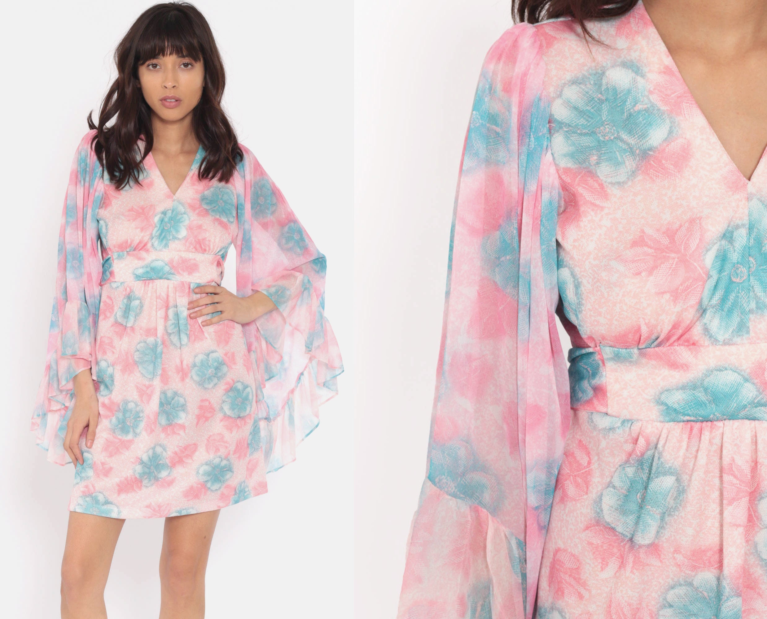 pink angel sleeve dress