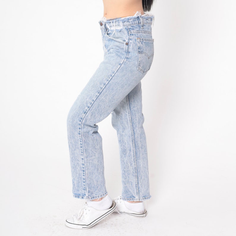 Ripped Levis Jeans 80s Acid Wash Distressed Jeans Slim Straight Leg Jeans 90s Mom Jeans Denim Pants Mid Rise Waist 1980s Small image 4