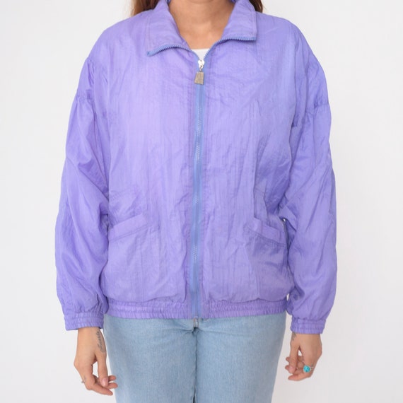 Lavender Windbreaker Jacket 90s Plain Purple Warm… - image 9