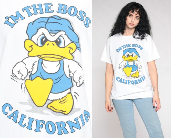 California Duck Shirt 00s I'm The Boss TShirt Graphic Cartoon Animal T Shirt Vintage 2000s Funny Joke Shirt White Medium