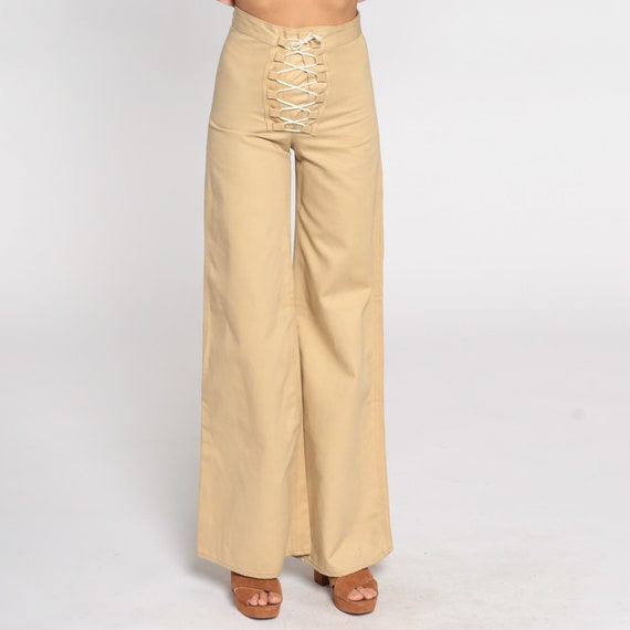 Corset Bell Bottoms Pants 70s Boho Hippie Tan Lac… - image 7