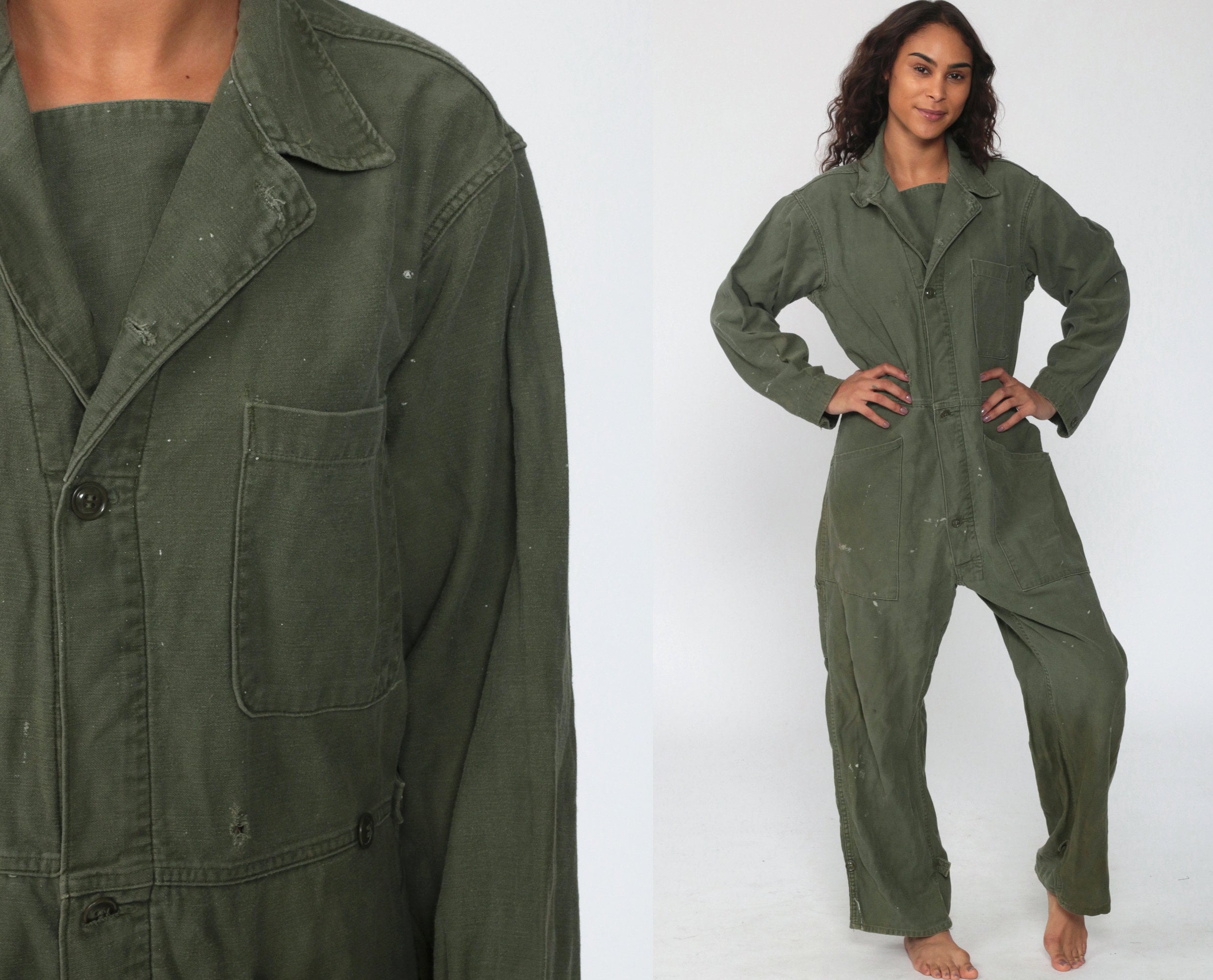 Army Coveralls 80s Paint Splatter Flight Suit Boilersuit Military ...