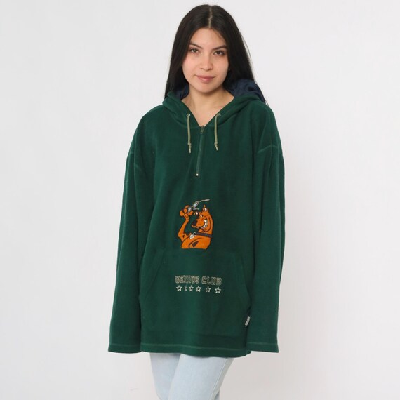Vintage Y2K Scooby-Doo Fleece Hoodie Sweatshirt Green Cartoon Network Quarter Zip Pullover 2000s Graphic Hooded Oversized Extra Large xl