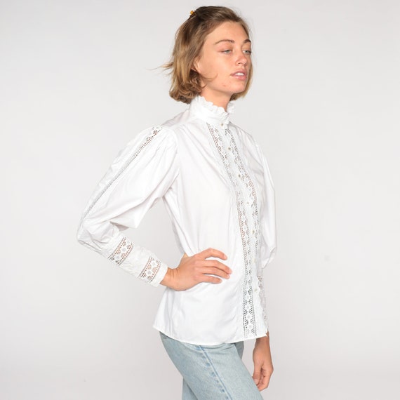 White Prairie Blouse Puff Sleeve Shirt Lace Top B… - image 4