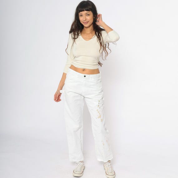 White Cargo Dickies Pants Y2K Cotton Baggy Painter 32 Workwear Pocket Utility Low Rise Distressed Streetwear Gorpcore Vintage Large L