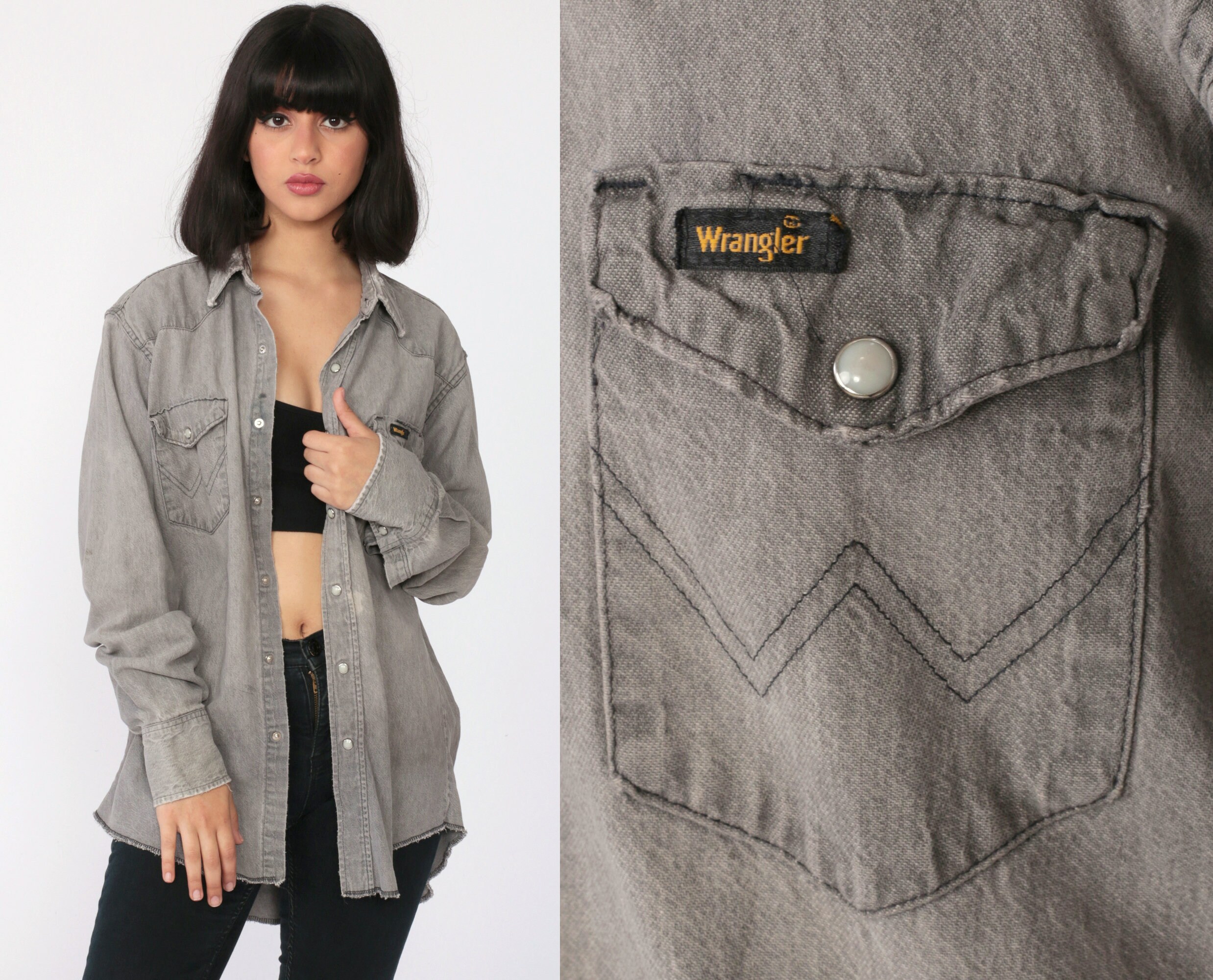 wrangler denim shirt with snaps