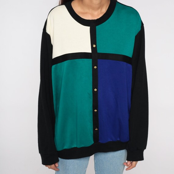 80s Color Block Sweatshirt Black Green Blue White… - image 7