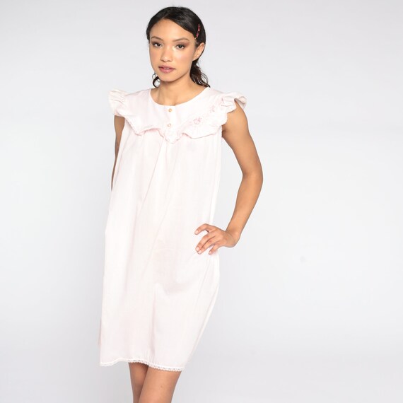 80s Nightgown Baby Pink Nightie Floral Embroidered Pa… Gem