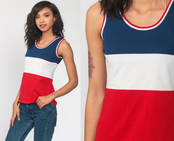 Striped Tank Top Red White Blue Ringer Tee 80s Retro Shirt - Etsy Ireland