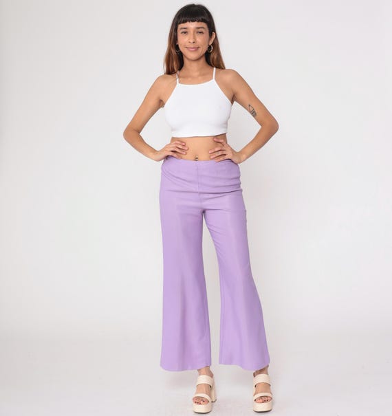 1970s Purple Wide Leg Pants High Waisted Flared Vintage Lavender Lilac Violet Palazzo Trousers Bell Bottom Disco Era Groovy Small S