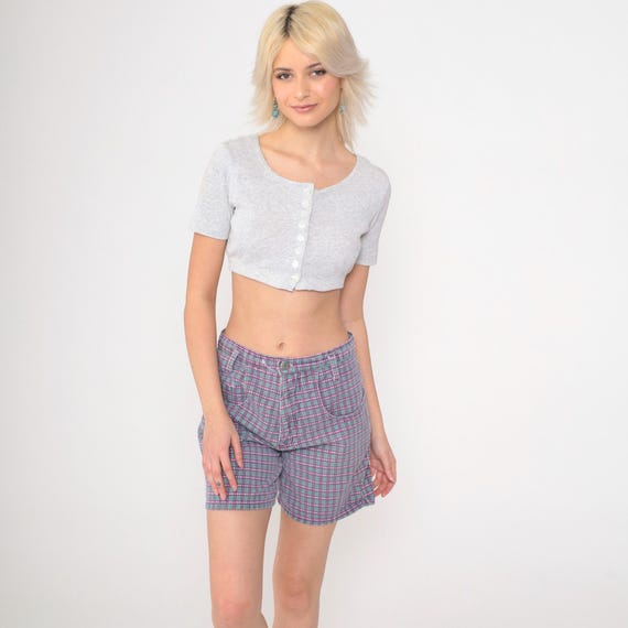 90s Checkered Denim Shorts Wet Seal High Waisted Purple Green Jean Shorts Mom Shorts Grunge Vintage 1990s High Rise Small