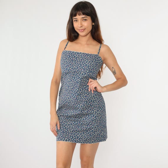 Y2K Floral Sun Dress Ralph Lauren Blue Flower Print Midi Dress Sundress Boho Spaghetti Strap Summer Empire Waist Vintage 00s Youth 12 Small