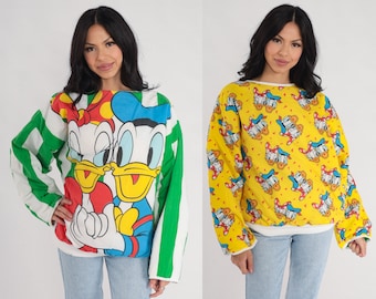 Vintage Reversible Disney Sweatshirt Donald Duck Daisy Sweatshirt 80s 90s Shirt Cartoon Graphic All Over Print Puffer Retro AOP Medium