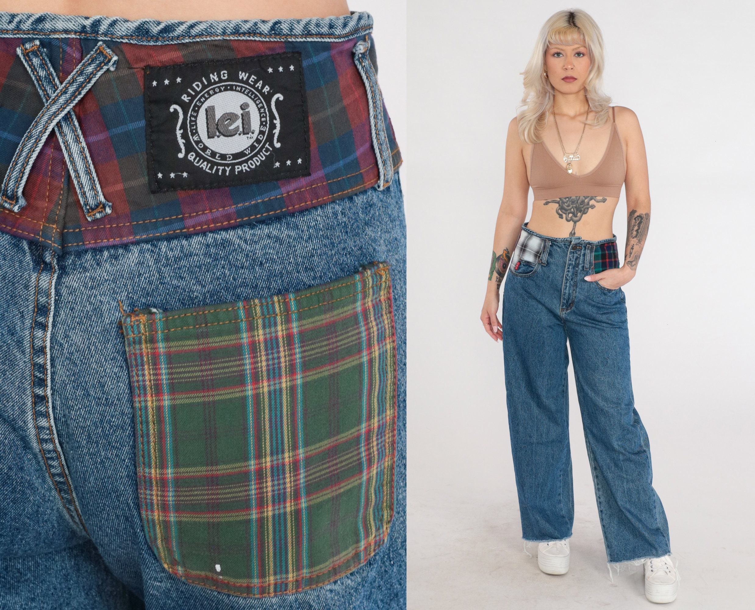 Y2K Patchwork Jeans Capri Jeans Cropped Low Rise Waist 00s 