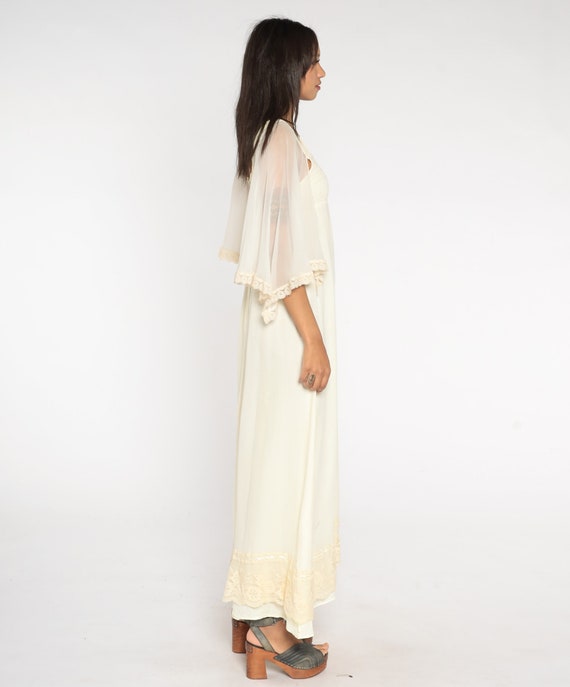 70s Boho Maxi Dress Angel Sleeve Empire Waist Cre… - image 5