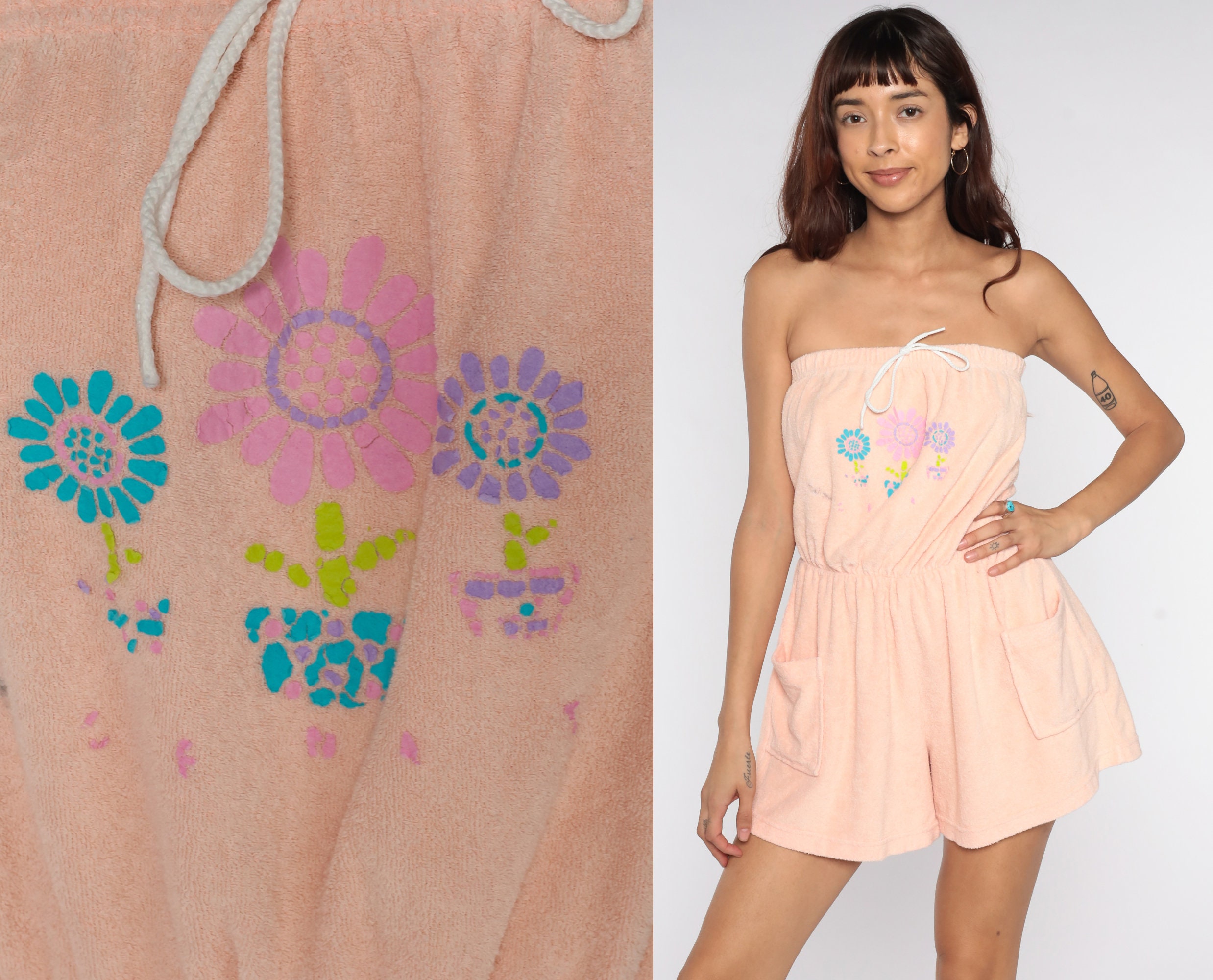 Terry Cloth Romper 80s Romper Shorts 
