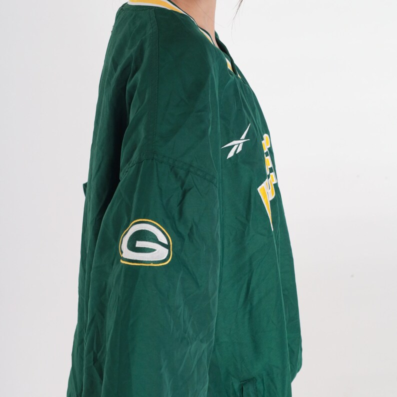 Green Bay Packers Jacket Y2K Wisconsin Football Windbreaker Green NFL Shirt Pullover V Neck Retro Sports Vintage Pro Line Reebok 00s 2xl xxl zdjęcie 6