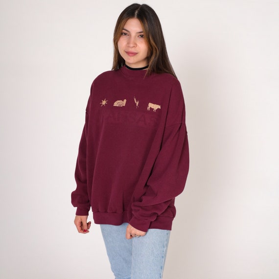Kansas Sweatshirt 90s Burgundy Pullover Sweater Farm Cow Sun Wheat Graphic Shirt KS Tourist Travel Souvenir Red Vintage 1990s Extra Large xl