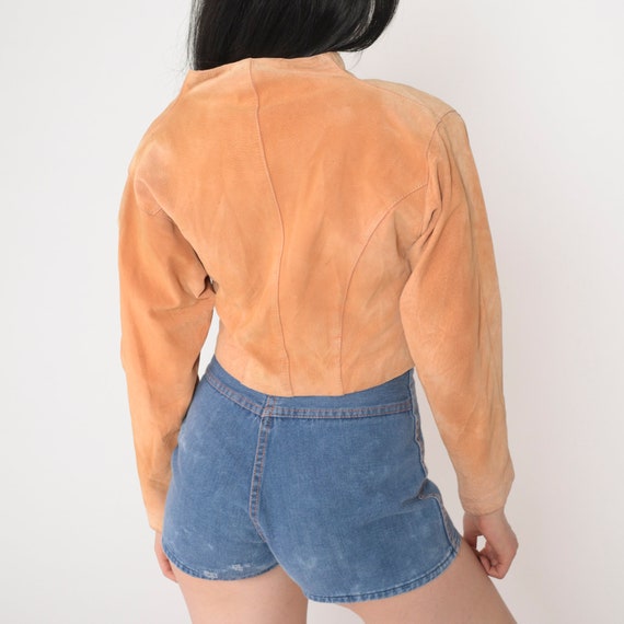 Cropped Suede Jacket 90s Brown Tan Leather Embroi… - image 7