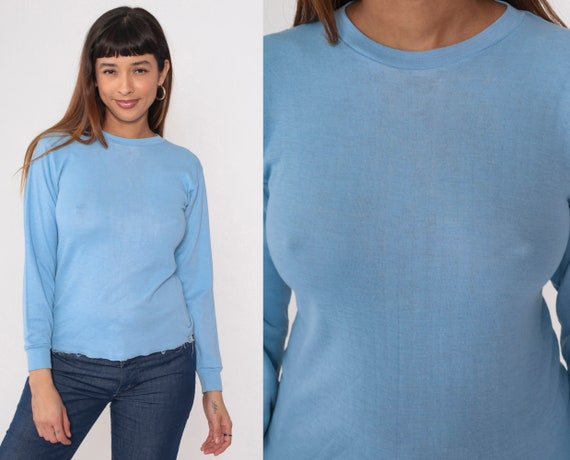 Vintage Thermal Shirt Baby Blue Ski Skins Undershirt 80s Long Sleeve Shirt Plain Pastel Shirt 1980s T Shirt Retro Tee Vintage Tshirt Small S
