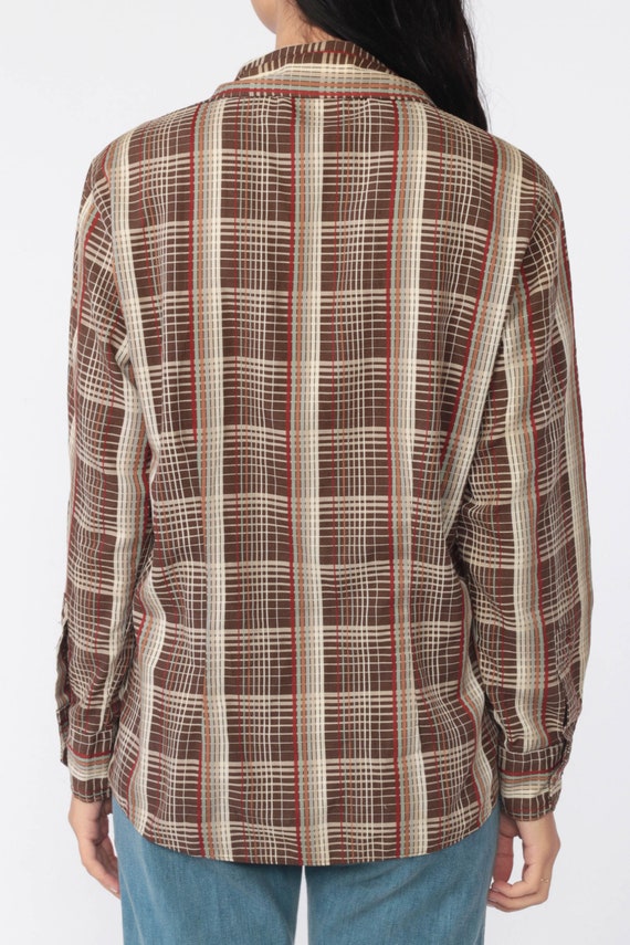 Brown Checkered Shirt 70s Plaid Blouse 